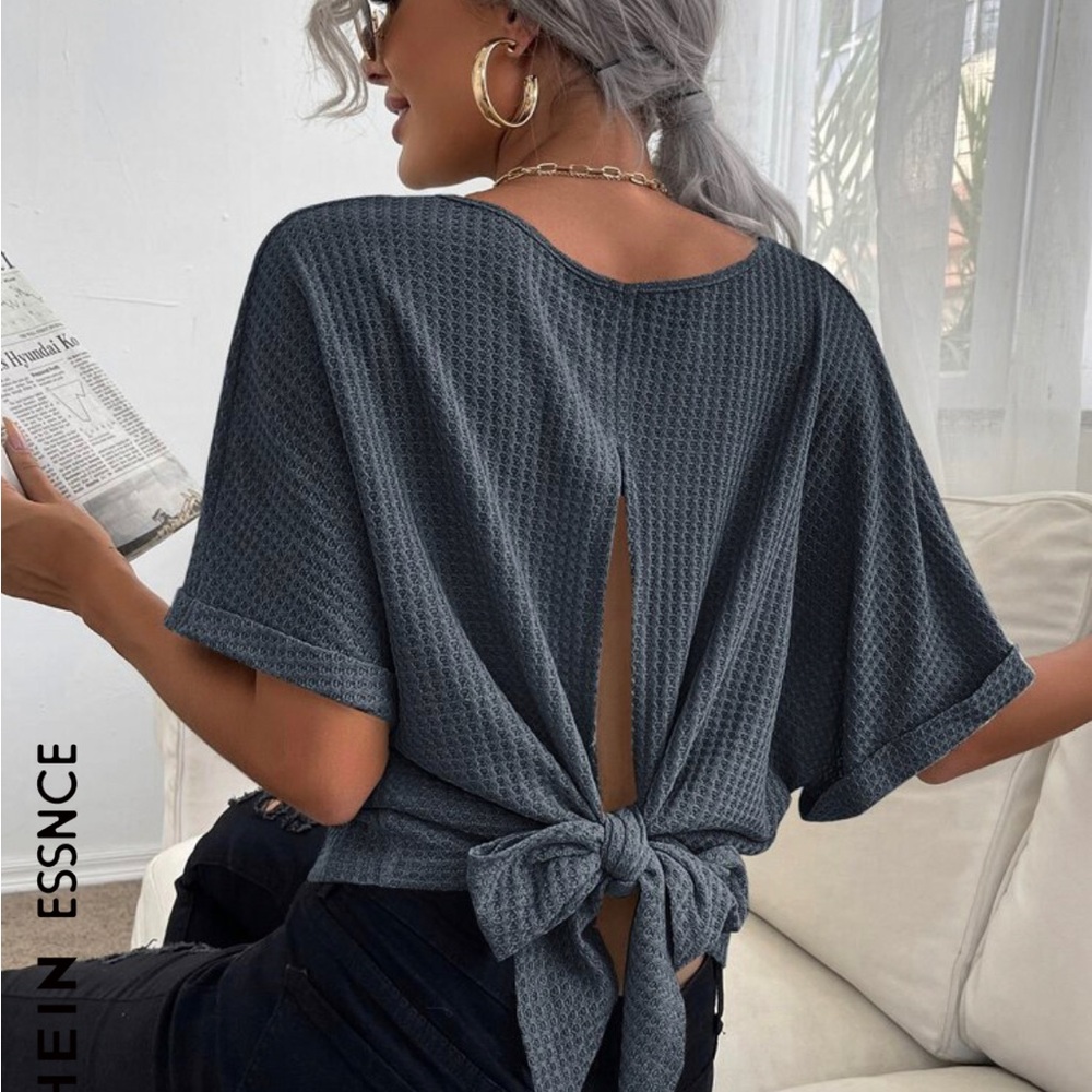 SHEIN Tie Back Waffle Knit Tee
